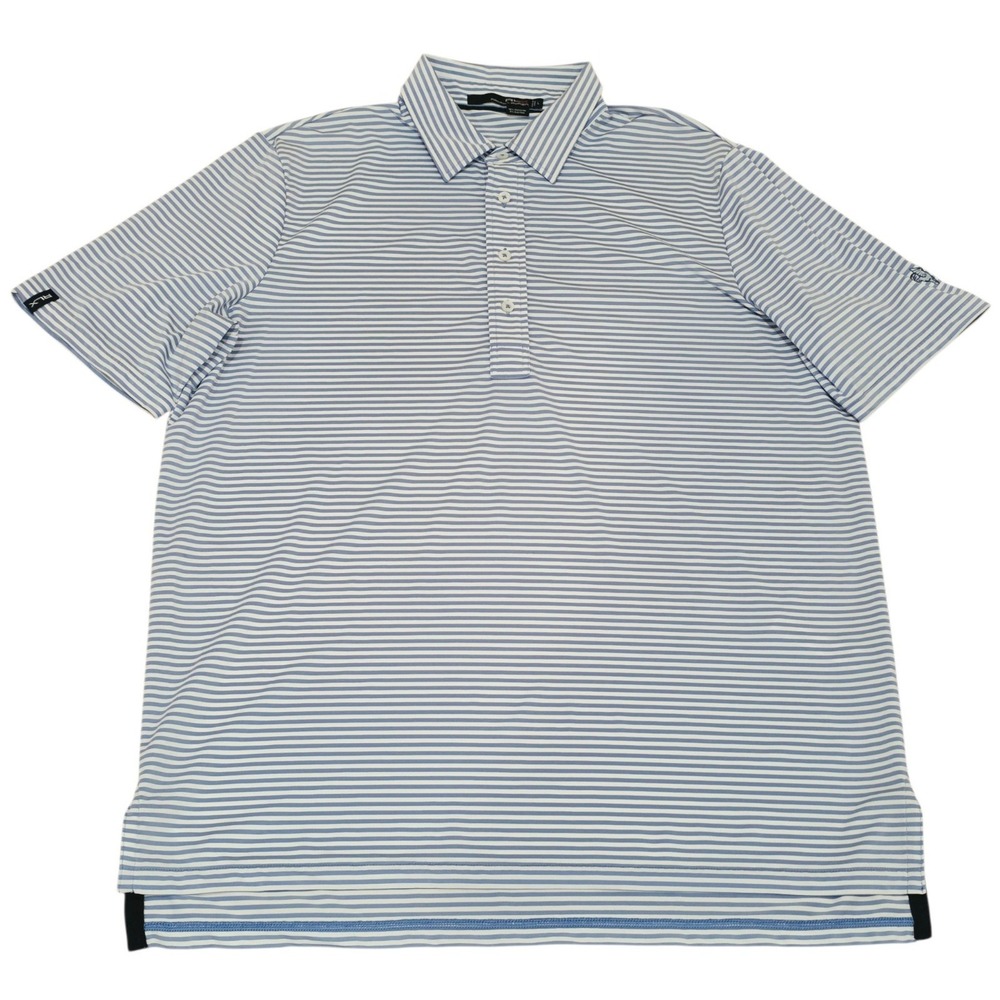 RLX Ralph Lauren Golf Polo Mens Large Blue White Stripe Performance Shirt L